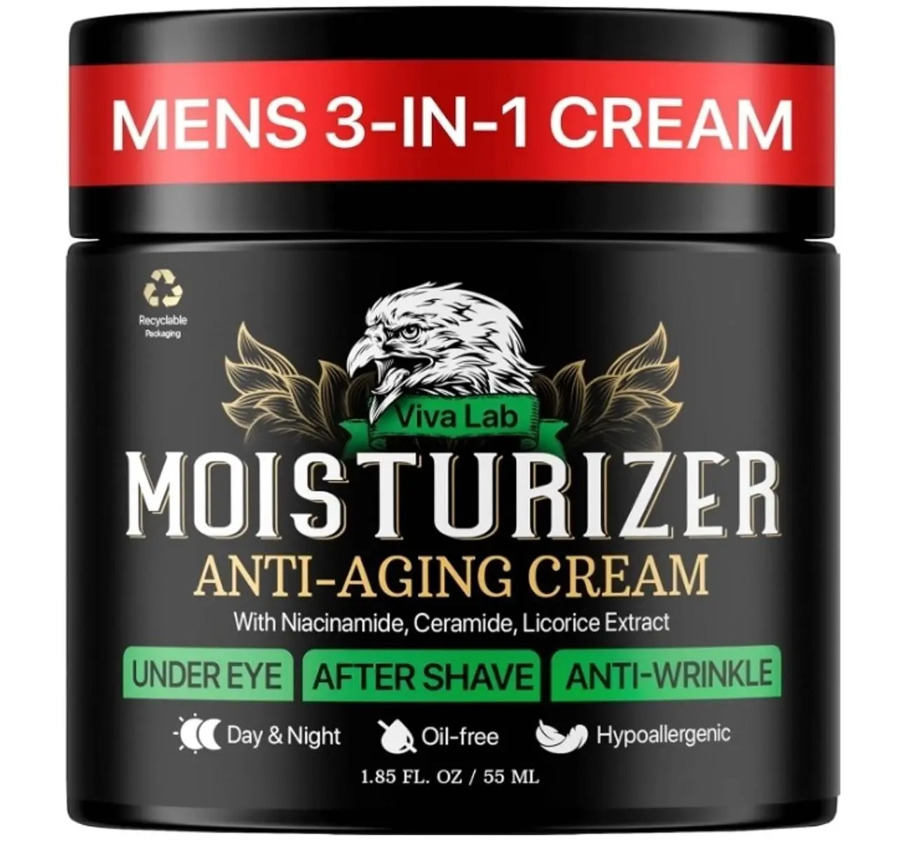 Mens Face Moisturizer Anti-Aging Cream - Lightweight After Shave Lotion for Men - Day & Night Hydrating Skin Care with Niacinamide Collagen Ceramides - Fast-Absorbing Non-Greasy 1.85oz