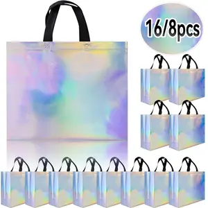 16/8-pack glossy pearlescent gift bags, waterproof non-woven fabric, 27x32x10cm, with handles and a sturdy base. Reusable shopping bags, perfect for bridesmaids and party favors, Graduation Gift Wrapping