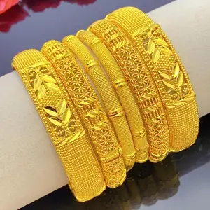 Ethiopian Golden Middle East Girl Gold Plated Bracelets Dubai Women's Fashion Ethiopian Arabic Hand Jewelry Bride Wedding Gift