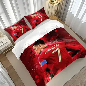 Football Theme Ronaldo Print Decorative Duvet Cover Set, Includes One Duvet Cover and 1/2 Pillowcases without Core, Perfect for Boys' Sports Bedroom Decor Gift