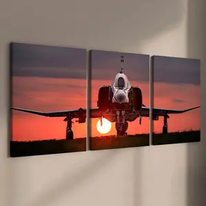 Airplane & City Pattern Canvas Painting with Frame, 3 Counts Modern Wall Art Painting, Wall Decor for Home Living Room Bedroom Office