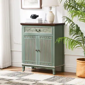 Vintage Green Accent Cabinet with Drawer and Doors, Decorative Storage Cabinet for Living Room, Bedroom, Entryway