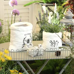 Cement Feed Bag Planter - Vintage Antique Farmhouse Design, Sturdy Resin Material, Lightweight, Suitable for Succulents, Flowers & Cacti