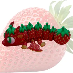 Strawberry Flexi Dragon 3D Printed Articulated, Cute Strawberry Creature, Strawberry Gift, Strawberry Decor, Fidget Toy, Collectible Gift