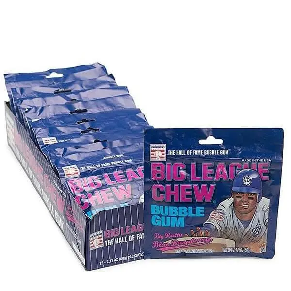 Big League Chew Blue Raspberry 12 ct. - Sweet Soft and Shredded Bubblegum with Blue Raspberry Flavor - 12 Count in Pack Sugar Corn Snack
