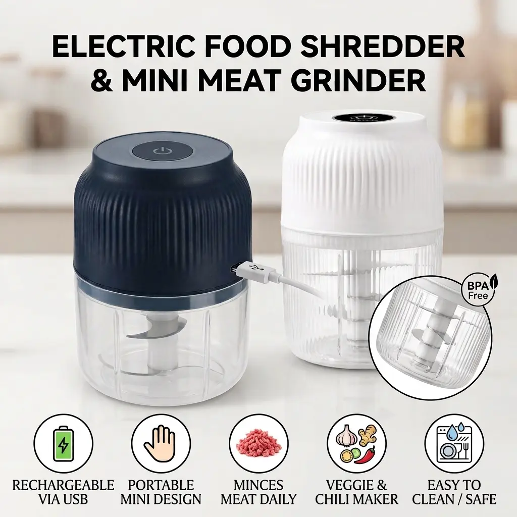 Electric Food Shredder, Mini Meat Grinder, Garlic Puree Maker, USB Charging, Portable Kitchen Gadget for Minced Meat, Vegetable, Onion, Ginger, Chili, Rechargeable Lithium Battery raccoon  cheese  grater lychee  peelers Multifunctional Kitchen Appliances