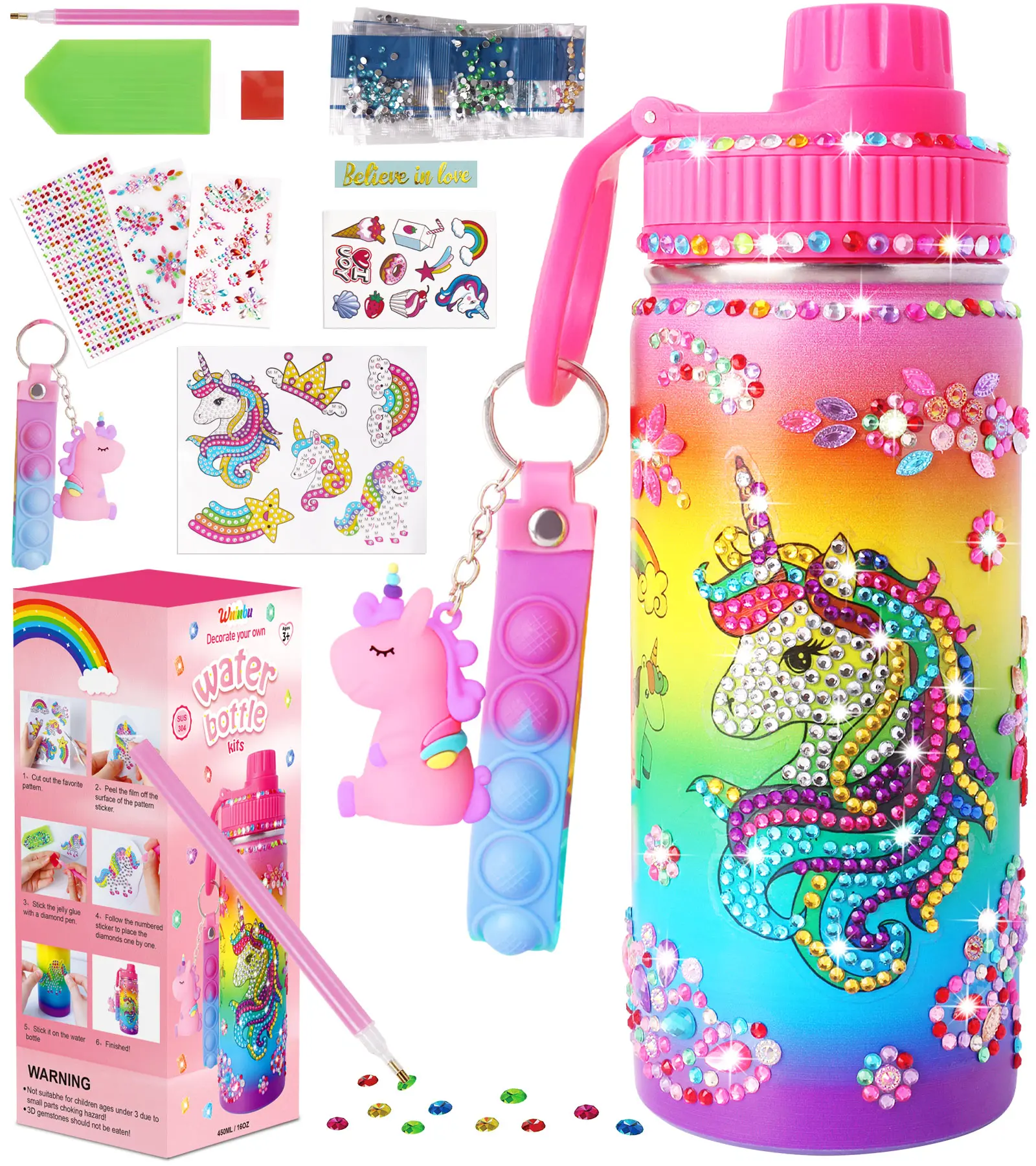 Water Bottle Kits for Girls,Stainless Steel Mermaid Water Bottle Girls,Ages 4-6-8-10