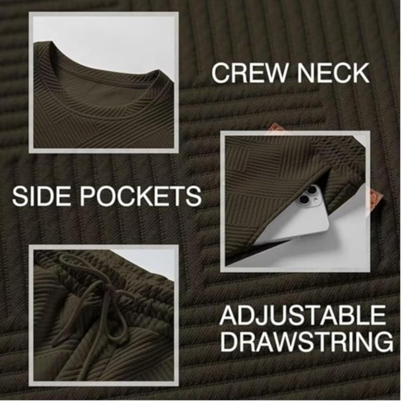 Dokotoo Men's 2 Piece Sweatsuits Outfits Casual Crewneck Jacquard Sweatshirt Joggers Sweatpants Set Tracksuit High Quality Fabric Classic Design Perfect for Fall Winter Spring