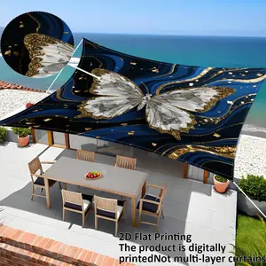 Outdoor Sunshade Cloth, Lightweight UV Protection Fabric, Blue Butterfly Pattern, Ideal for Patio, Beach, Picnic, Garden, All-Season Portable