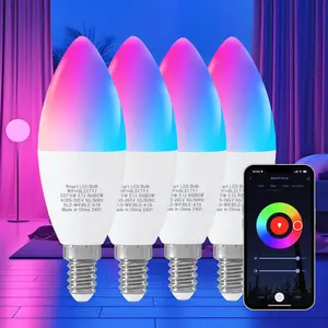 Smart Light LED Bulb,C37 E12 5W LED Bulb 40W Equivalent, 2.4GHz WiFi & Bluetooth Color Change APP Dimmable, 2/4Pack