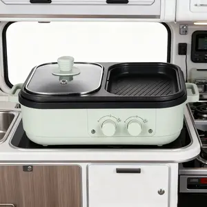 (US Plug 110V) Multifunctional Electric Pot 1300W Uniform Heating Electric Hot Pot Nonstick Coating for Indoor Outdoor Cooking