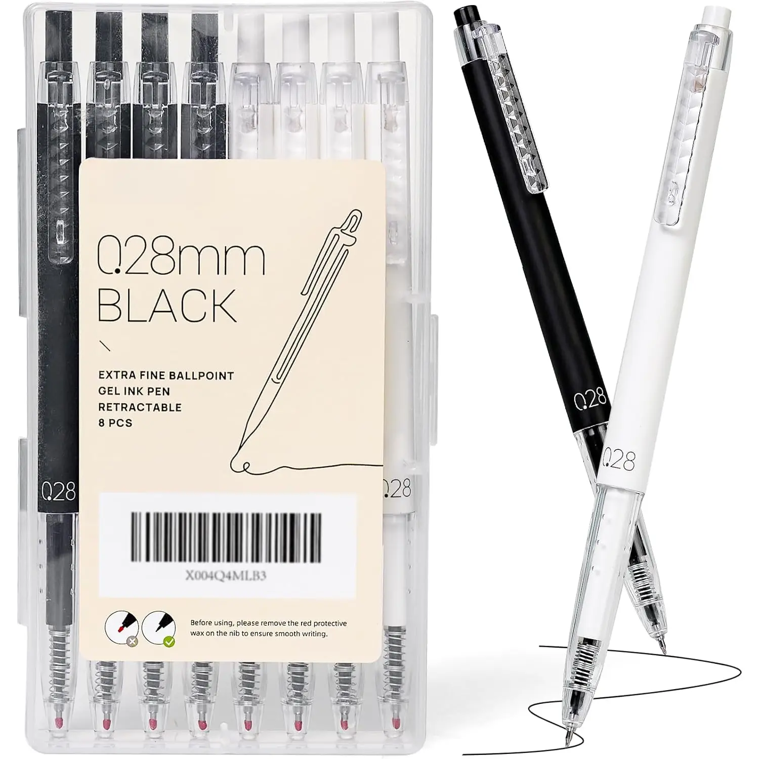 Retractable Gel Roller Pens,  Style, 0.28mm Ultra Fine Point, Quick Dry Black Gel Ink, Precise and smooth writing, 8-Count Pack
