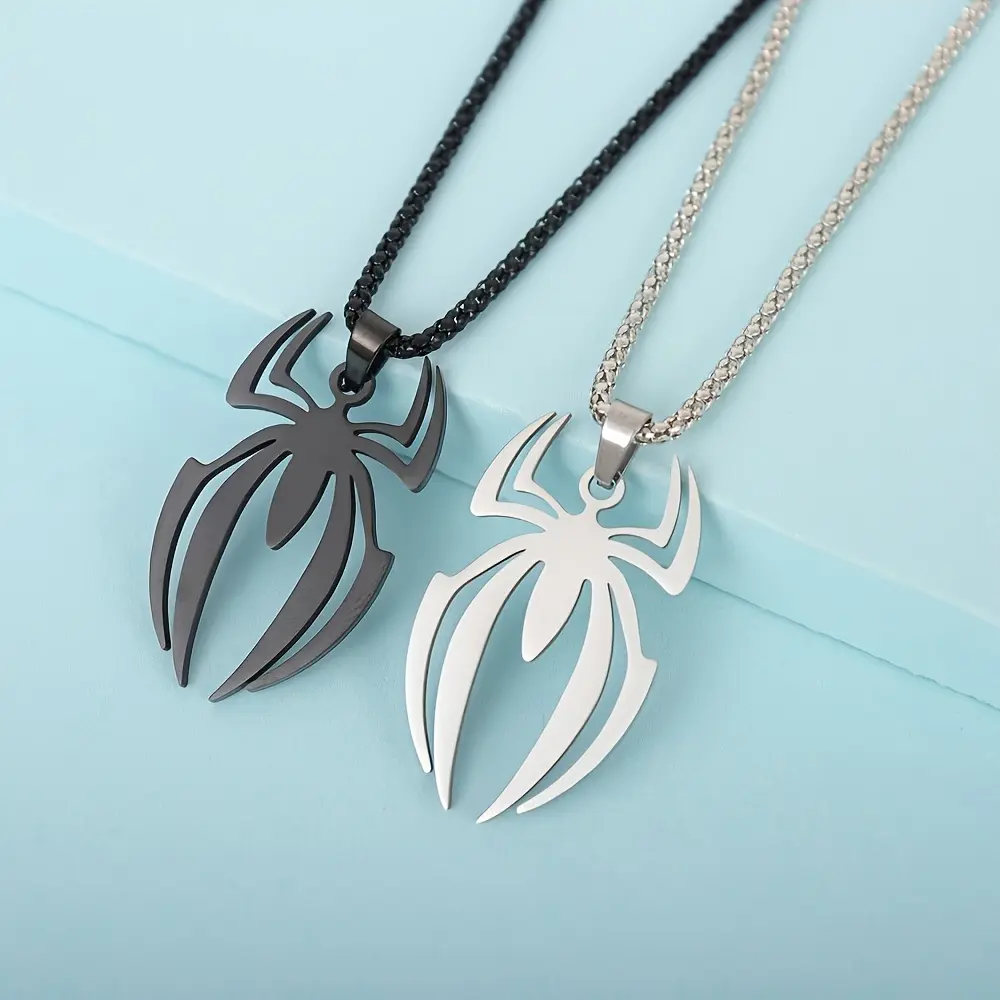 18k Gold-Plated Stainless Steel Spider Pendant Necklace - Hip-Hop Costume Jewelry for Halloween Parties, Holiday Gifting