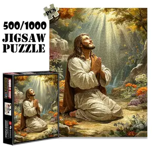 1pc 1000 piece adult puzzle 70x50cm Man in Prayer in a Flower - Filled Natural Scene with Sunbeams 500 pieces of paper jigsaw puzzle, suitable for adults and families, large-scale DIY puzzle int