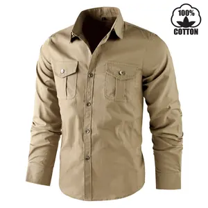 Mens Solid Oxford Shirt Long Sleeve Dress Shirt Work Casual Button Down Shirts with Pocket Wear-resistant casual outdoor hiking work