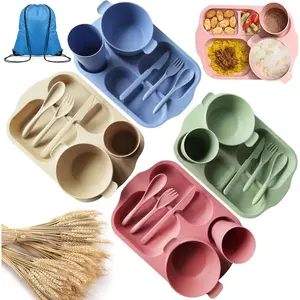 24 count Wheat Straw Dinnerware Sets  Lightweight Bowl  Dinner Plates Microwave Dishwasher Safe Cup Portable Spoon  Fork Dinnerware for  Aldult  School Office Picnic Travel