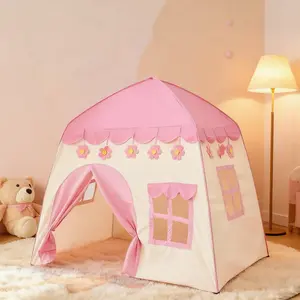 Kids' Fun Play Tent House | Pink Princess Castle w/ Pink Flower Design | Unisex Role-Play Fun | Holiday Gift & Party Decor | No Accessories or Lights