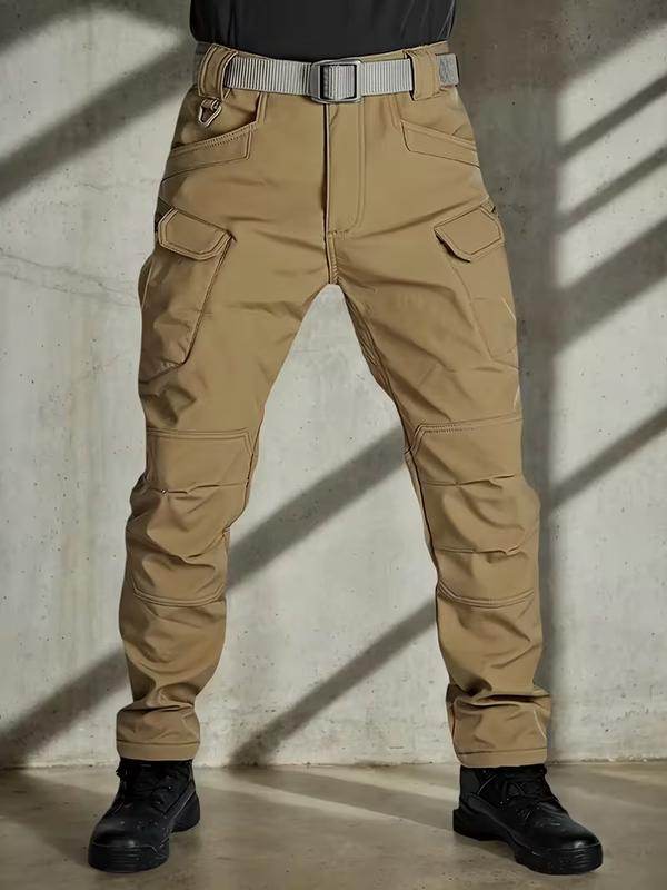 Men's Fleece-Lined Windproof Warm Tactical Pants 400g Knitted Fabric Mid-Rise Multi-Pocket Standard Fit for Autumn Winter Outdoor Wear
