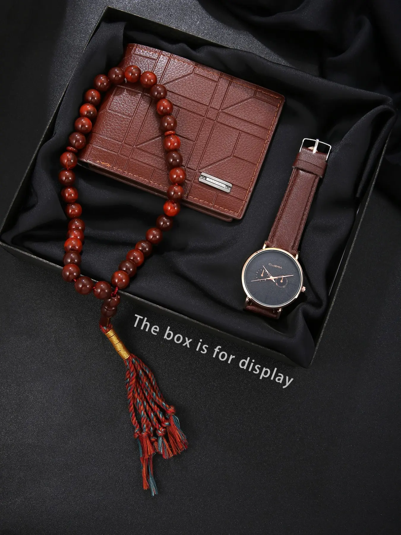 3pcs Men's Fashion Islamic Ramadan Set, Wallet + Watch + Prayer Beads, Elegant Gift for Father's Day, Thanksgiving, Family & Friends