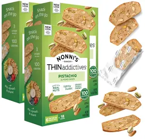 Nonni's THINaddictives Almond Thin Cookies - 3 Boxes Pistachio Almond Cookie Thins - Sweet Crunchy & Chewy Almond Cookies - Biscotti Individually Wrapped Cookies - Kosher Coffee Cookies - 4.4 oz
