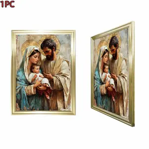 1pc Framed Gold Frame Religious Art Classic Style Holy Family Canvas Art Print For Living Room Bedroom Church And Home Decor With Gold Frame