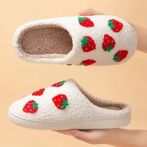 Adorable Cartoon Strawberry Fuzzy Slippers - Soft Fabric Inner, Cozy Closed Toe Design, Warm Sole, Slip-on Style, Perfect for Indoor Lounging - Cute Gift Idea for Women and Girls