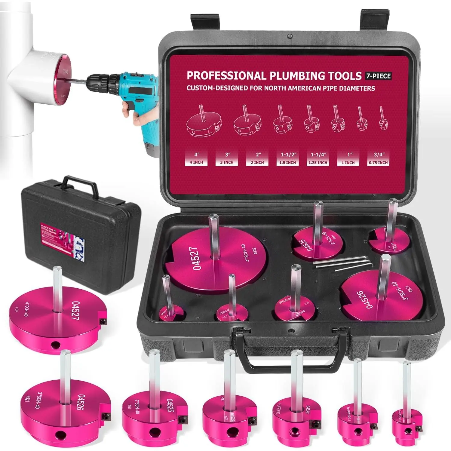 9 count PVC Pipe Reamer, Plastic PVC Pipe Fitting Reamer Plumbing Tools Kit Fit into Standard 1/2" Drills for SCH40, ABS, CPVC