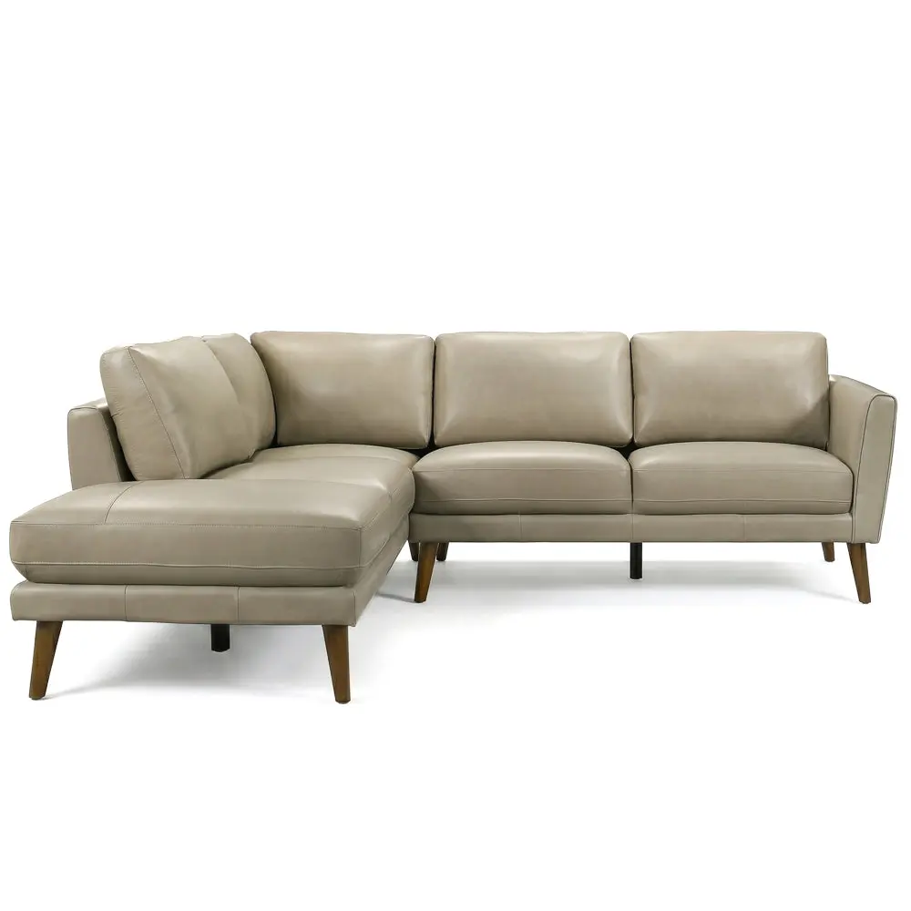Bexley Beige Leather Left-Facing Chaise Sectional Sofa, Comfy Couch for Living Room Decor