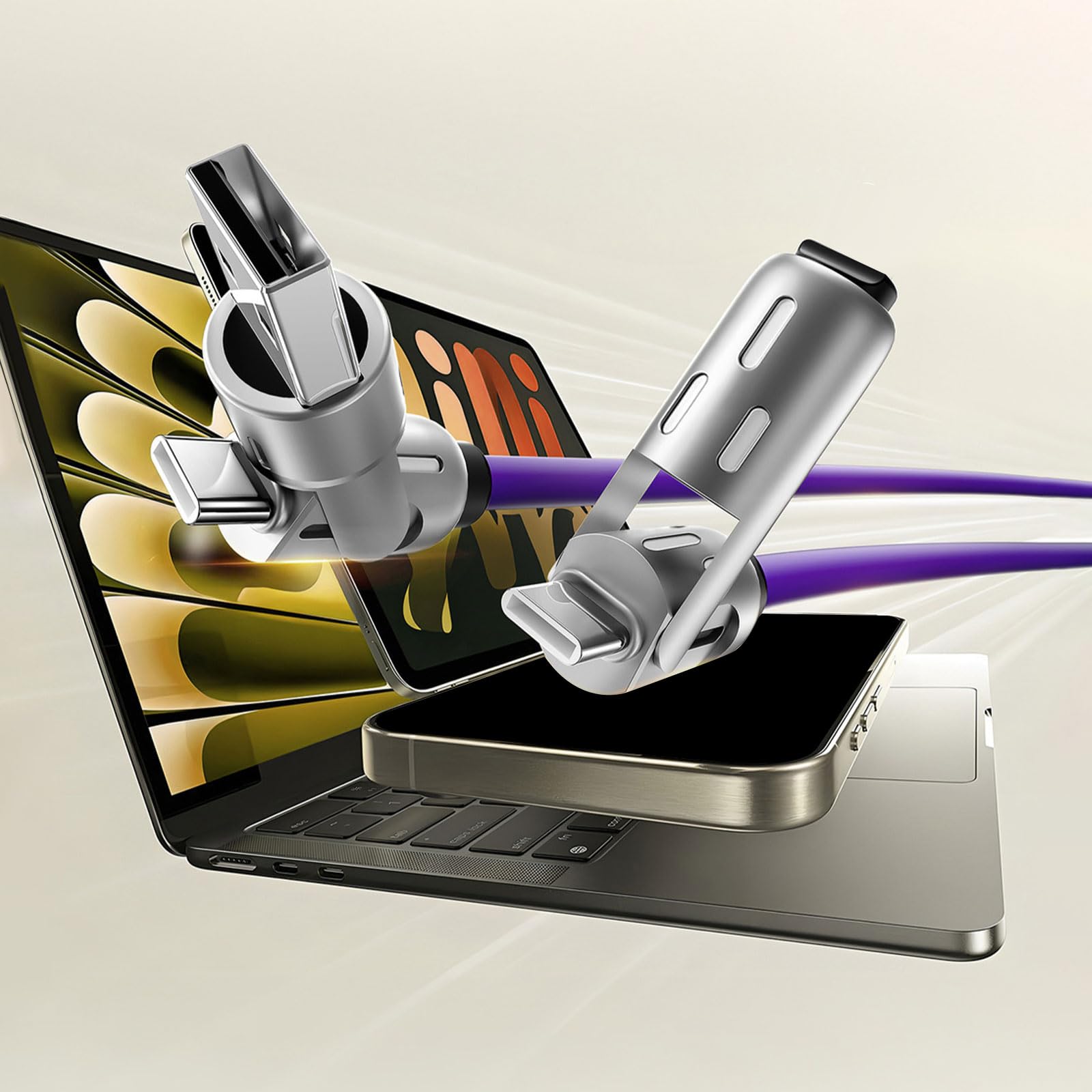 [Buy 1 Get 1 Free] 6.6ft  4-in-1 Multi USB Charging Cable with USB A,Type C,Lightning-MAX65W Fast Charging & Data Sync for iPhone16/15,iPad Pro,  fast charger usb cable 4-in-1 fast Breathing Light  -max 1 usb-c data 4 1 charging cable