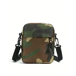 Unisex Nylon Camo Crossbody Bag, Lightweight Casual Messenger Bag, Gothic Mini Square Design, Daily Use Phone Wallet & Handbag, Zipper Sling Bag