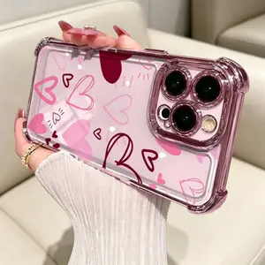 A Full Screen of Hearts Pattern Four Corner Anti-Fall Phone Case Transparent Electroplated Protective Cover for IPhone17  16 Pro Max 15 Plus 14 13 12 11 X XS MAX iPhone case