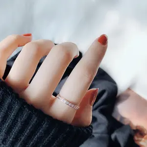 Women's Titanium Steel Rose Gold Half Circle Ring 10 CZ Micro Paved Design Fashionable Girls' Party Daily Wear Ring Jewelry