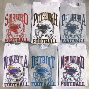 Vintage Football Helmet Graphic Sweatshirt  Unisex Football City Pullovers Crewneck Vintage City Helmet Sweater