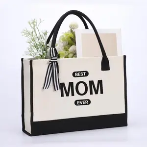 Satin-trimmed canvas tote bag—a stylish, personalized gift for moms, sisters, friends, or teachers. A durable, oversized shopping tote for women, perfect as a birthday gift for the “best mom.” Ideal for beach vacations, work, travel, and shopping.