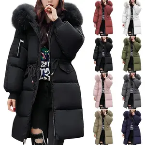 Women’s Winter Warm Puffer Coat Thickened Fleece-Lined Down Jacket Faux Fur Hooded Parka Padded Jacket with Pockets