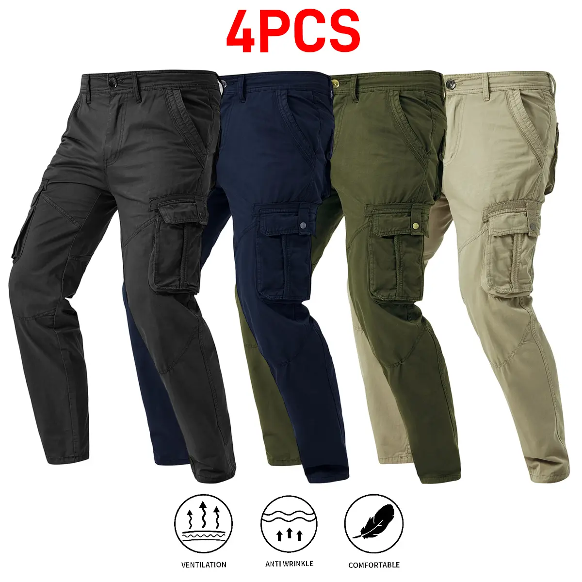 4pcs Tactical Pants for Men , Ripstop Work Pants for Men, Lightweight Hiking Cargo Pants, Outdoor Apparel, Suitable for Outdoor Sports, Training, Camping And Construction Personnel, Gift for Summer