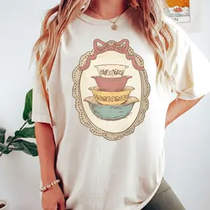 Vintage Thrifted Pyrex Dishes T-shirt, Grandma Core Shirt, Coquette CottageCore Oval Frame 90s Shirt, Homestead Mama, Graphic Streetwear T-shirt