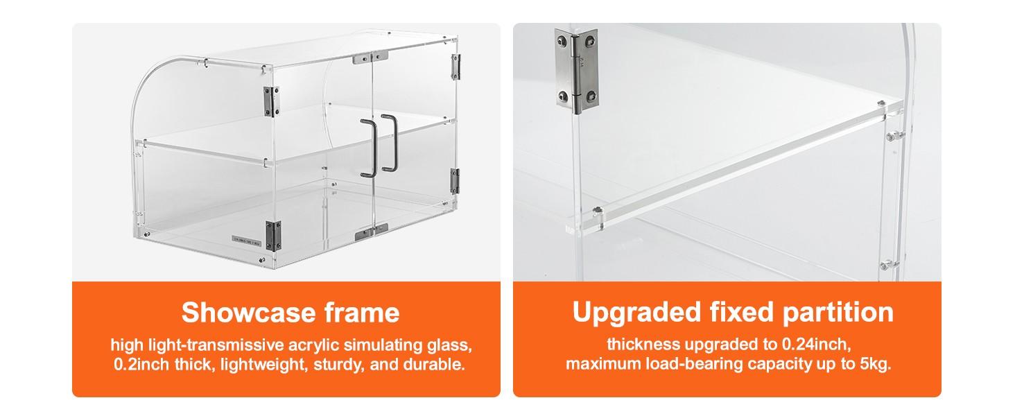 Pastry Display Case, 2-Tier Commercial Countertop Bakery Display Case In Clear Acrylic With Rear Door Access And Removable Shelves, Keeps Donuts, Bagels, Cakes, And Cookies Fresh, 22 x 14 x 14 Inches, Lightweight And Easy To Clean