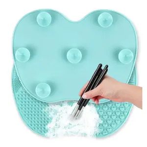 Silicone Makeup Brush Cleaning Mat with Suction Cups – Portable Cosmetic Brush Scrubber Pad for Deep Cleaning Brushes & Sponges – Green