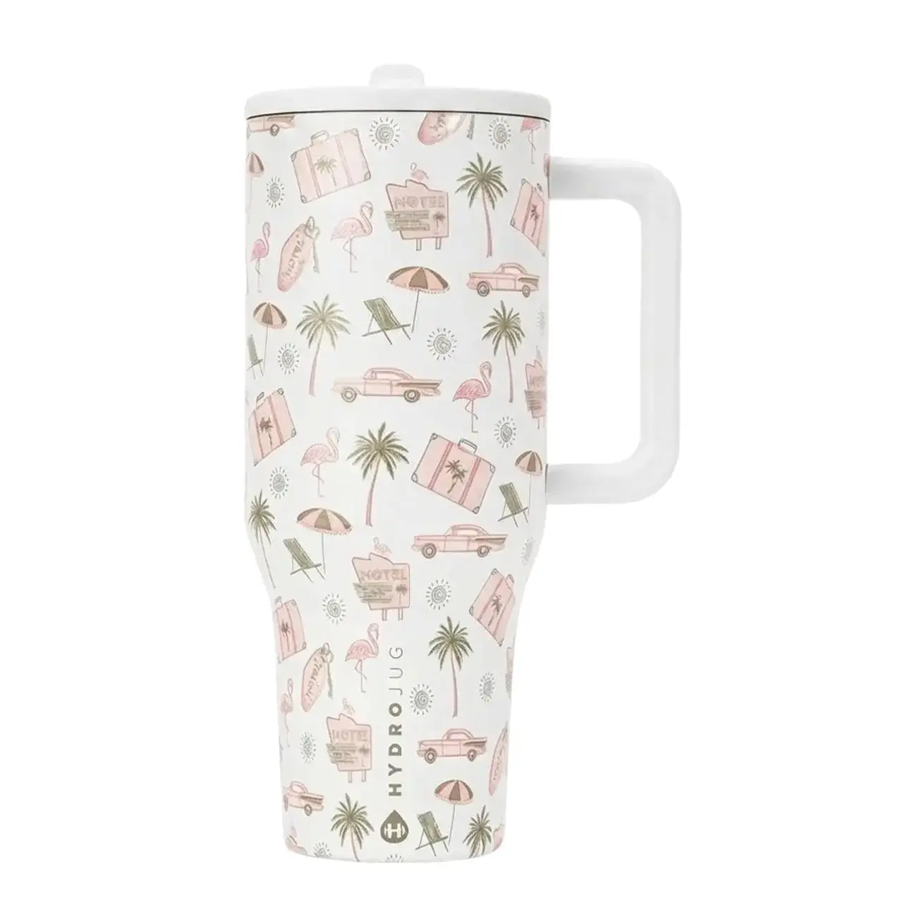 40oz HydroJug Insulated Stainless Steel Water Bottle - Tropical Flamingo Aesthetic, Leakproof Tumbler with Straw & Handle, Women's Travel Cup for Gym & Everyday Hydration (insulation feature included)