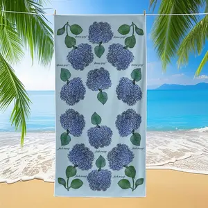 Light blue hydrangea towels with a slightly understated style, extra-large size, soft and absorbent, lightweight and quick-drying, suitable for multiple scenarios such as beaches, swimming pools, and vacations