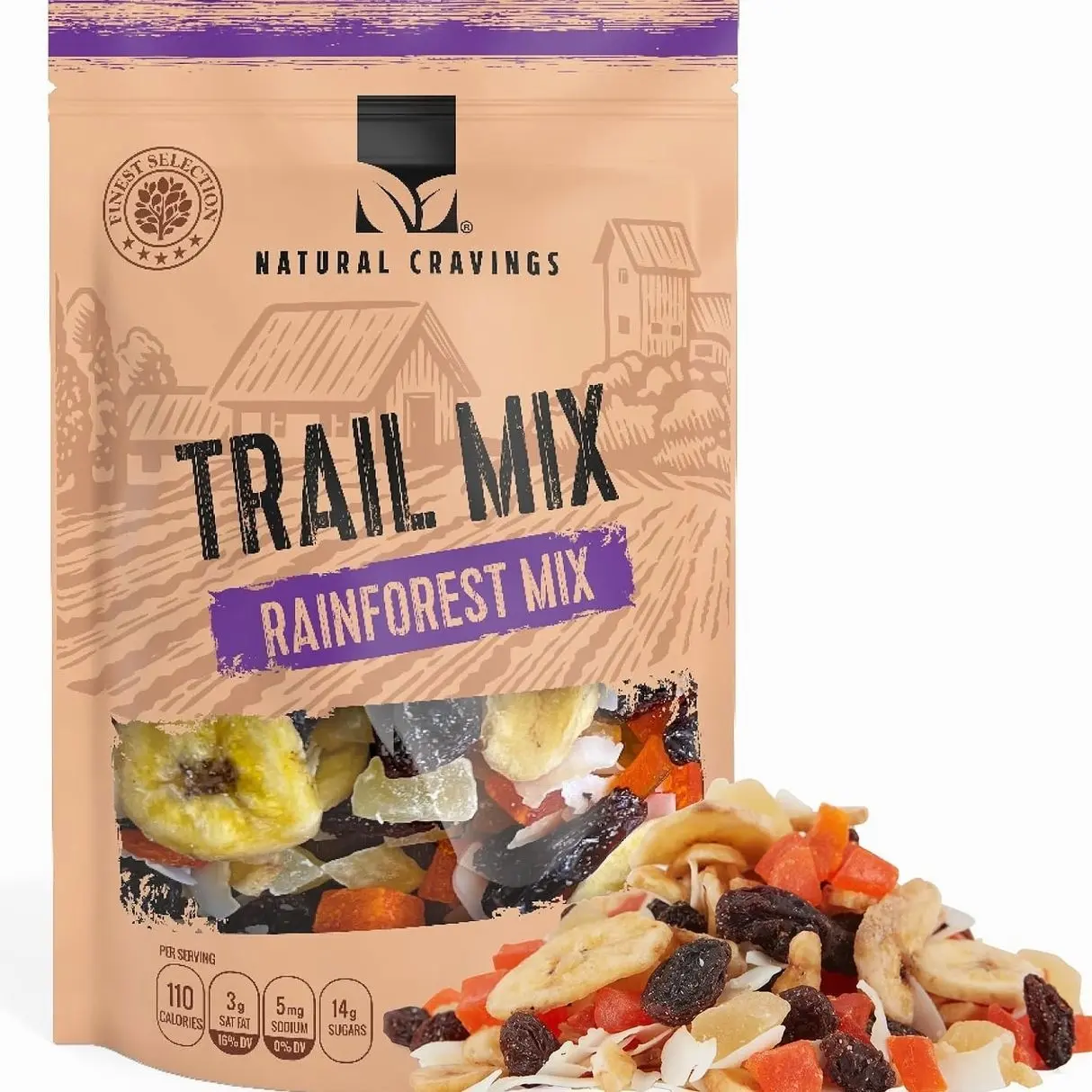 Natural Cravings Trail Mix Snack Dried Fruit Mix & Nuts Mix with Chocolate Chips, Peanuts, Cranberries, Raisins, Walnuts, Tropical Fruits (large, Rainforest)