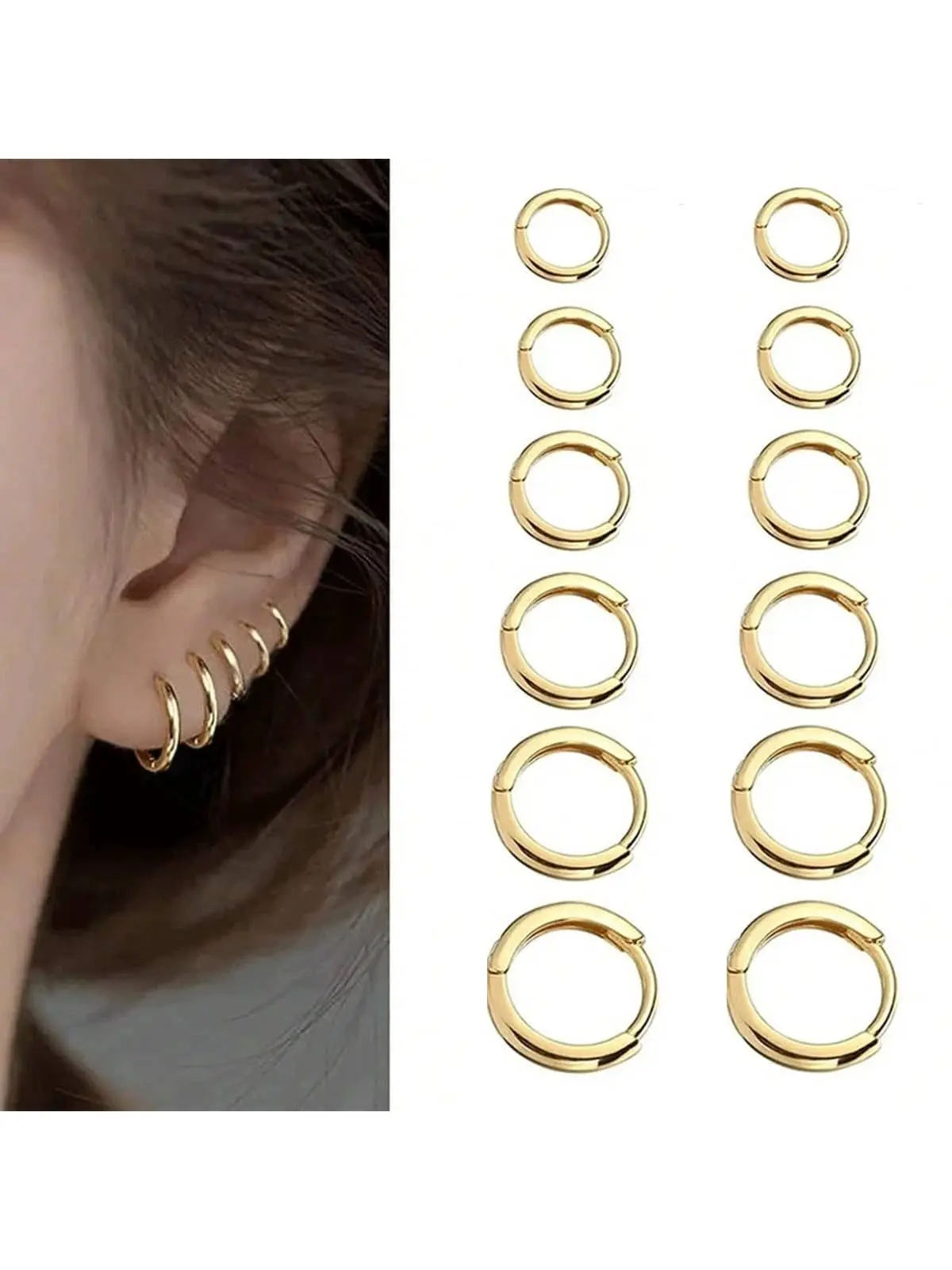6pcs 8mm/10mm/12mm/14mm/16mm/18mm Stainless Steel Round Small Hoop Earrings, Unisex Ear Cartilage Piercing Jewelry Pendant