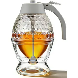 Maple Syrup Dispenser, Honey Dispenser, Maple Syrup Container for Waffle, Coffee, Pancake, No Drip Honey Dispenser with Stand, 8 oz Honey Jar, Honey Pot for Gifts