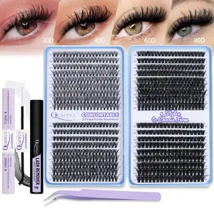 Natural Look Eyelash Extensions Kit, DIY Eyelash Extensions, Mixed Length Individual False Eyelashes, Professional Eye Makeup Accessories for Women & Girls, Cosmetic