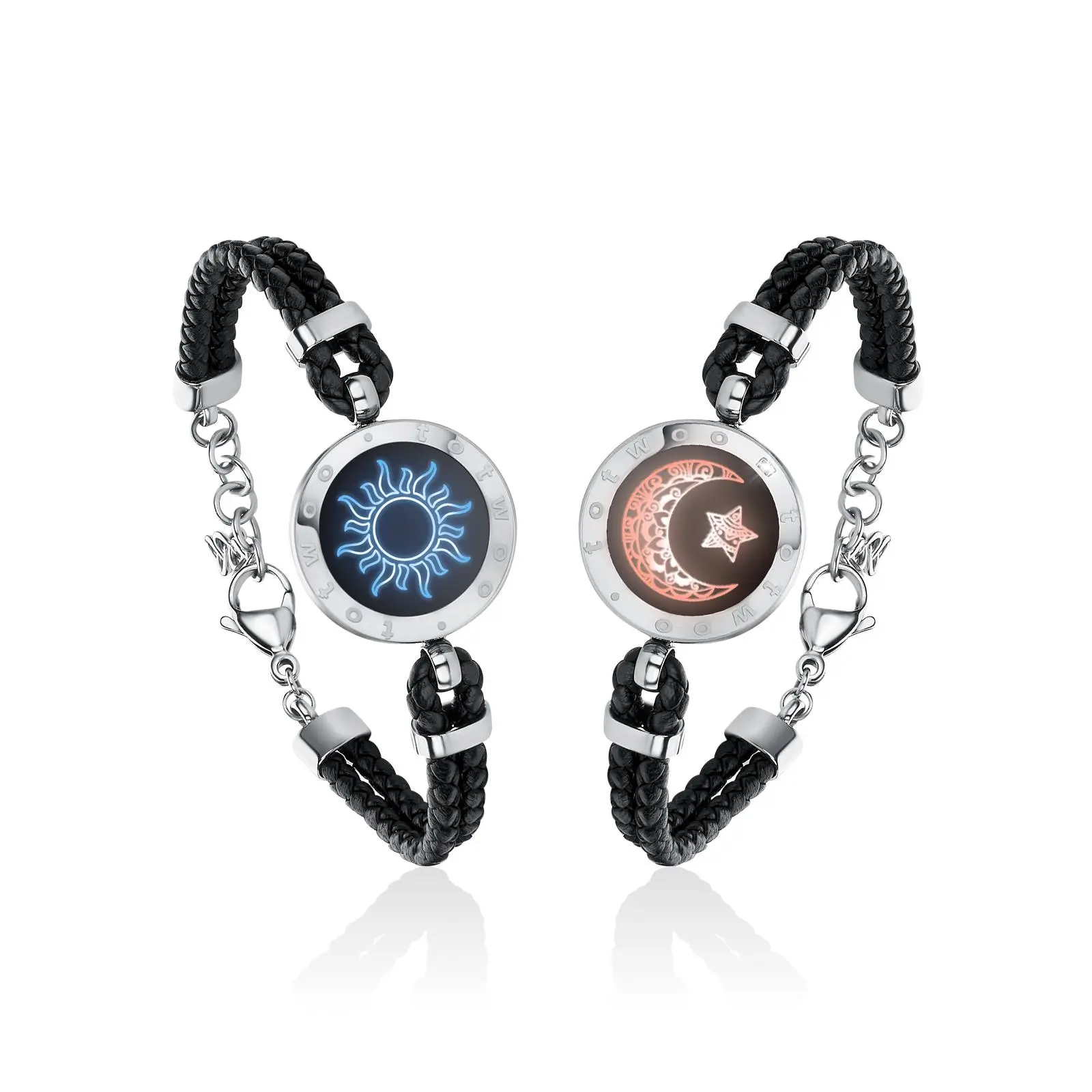TOTWOO Sun and Moon Long Distance Touch Bracelets for Couples, Vibration & Light Up Bracelet, Women's Fashion Smart Jewelry, Gifts for Girlfriend, One-to-One Bluetooth Pairing via App