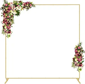 6.6FT x 6.6FT Wedding Arches for Ceremony, Square Metal Balloon Arch Stand, Rectangular Backdrop Stand Banners Metallic Photo Ornaments