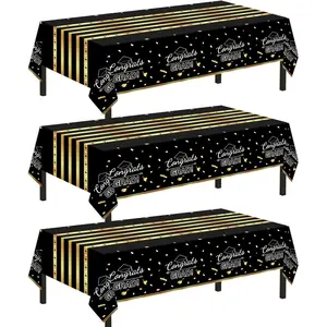 3-Pack Graduation Tablecloths, Class of 2026 Graduation Decorations, 54" x 108" Black and Gold Plastic Disposable Rectangular Tablecloths for Home, School, and Party Supplies