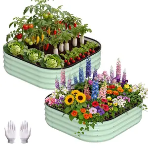 Square Round Raised Garden Bed – 2 Pcs 3x3x1FT Heavy Duty Metal Planter Box with Round Corner, Open Bottom Compost Bed for Flowers, Vegetables, Fruits & Herbs – Tool Free Assembly