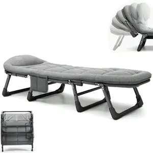 [6-Speed Adjustable Sleeping Bed] 6-Speed Adjustable Sleeping Bed, Folding Camping Bed, Portable Folding Bed, Comfortable Mattress And Pillow, Breathable Fabric, Thick Steel Frame, Free Blanket And Eye Mask, Nap Nap Bed Lightweight Foldable Chair